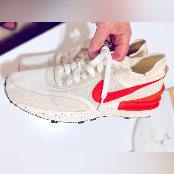 NIKE Waffle One Crater SE Pale Ivory Orange Tennis Shoes Women’s Sneakers - Picture 9 of 12